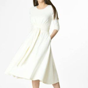 ESHAKTI Ivory Obi Belt Cotton Jersey Knit Dress